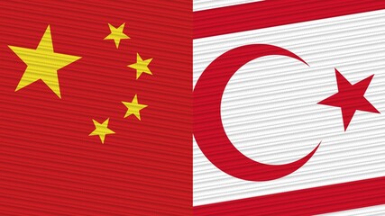 Turkish Republic of Northern Cyprus and China Flags Together Fabric Texture Illustration Background