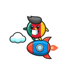 cameroon flag badge mascot character riding a rocket