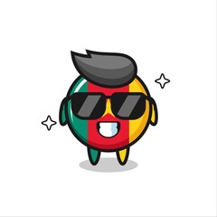 Cartoon mascot of cameroon flag badge with cool gesture
