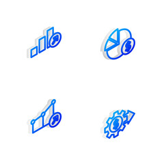 Set Isometric line Pie chart and dollar, Financial growth, and Gear with icon. Vector