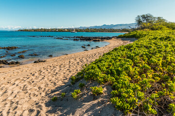 The Clear Water of Anaeho'omalu Bay and The White Sand of Kapalaoa Beach, Hawaii, Island, Hawaii, USA