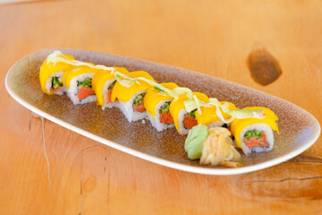 Amazing sushi plate on the table.