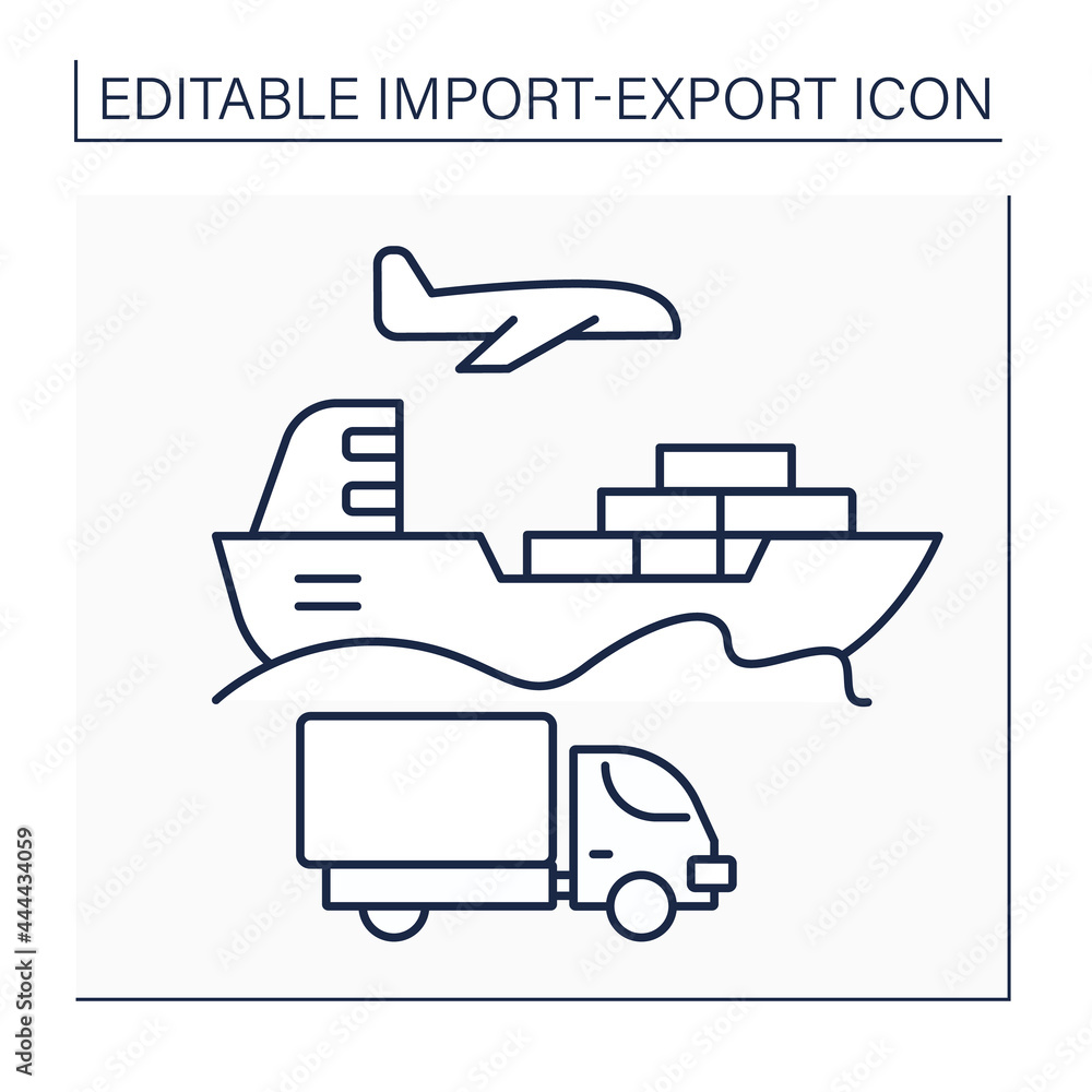 Poster ship line icon. vessel of considerable size for deep-water navigation. import and export concept. is