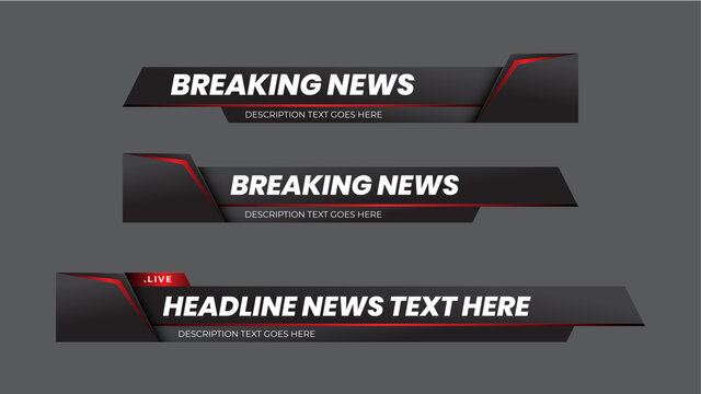 Breaking news lower third with modern futuristic red and black background. Lower Third TV News Bars Set Vector. News alerts, video streaming