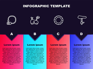 Set line Bicycle lock, Stationary bicycle, wheel tire and seat. Business infographic template. Vector