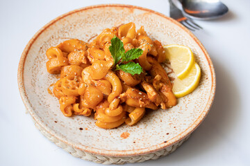 Macaroni in Tomato Sauce with Chicken and Sausage