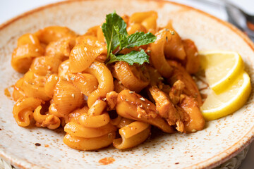 Macaroni in Tomato Sauce with Chicken and Sausage