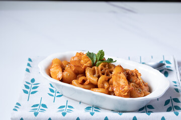 Macaroni in Tomato Sauce with Chicken and Sausage