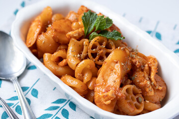 Macaroni in Tomato Sauce with Chicken and Sausage