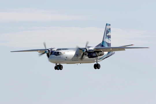 Luqa, Malta February 11, 2016: Vulkan Air Antonov An-26B [EW-278TG] cargo plane landing runway 31.