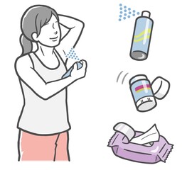 腋臭対策に制汗剤を使う若い女性