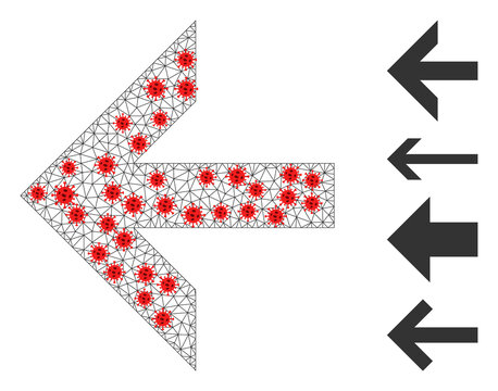 Polygonal arrow left in infection style. Polygonal carcass arrow left image in low poly style with combined linear items and red covid nodes.