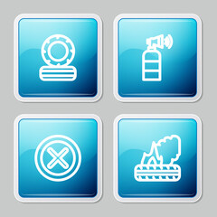 Set line Lying burning tires, Air horn, X Mark, Cross circle and icon. Vector