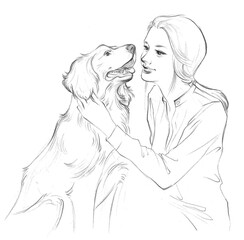 Drawing dog and woman 