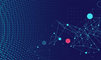 The abstract wave is made in a frame style in a bright gradient color. Template for science and technology presentation.