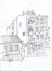 Illustration houses on the street