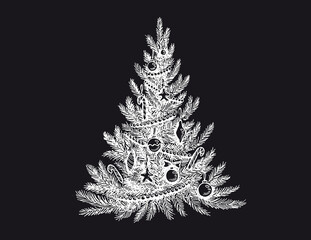 Christmas tree set. Merry Christmas and a Happy New Year. Hand drawn illustrations. Vector.