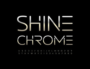 Vector Shine Crome Font.  Metallic Alphabet Letters and Numbers