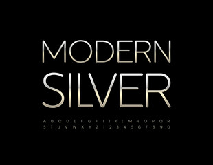 Vector Modern Silver Alphabet. Luxury set of Shiny Letters and Numbers.