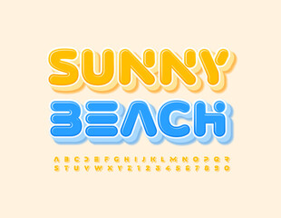 Vector holiday emblem Sunny Beacht. Creative Alphabet Letters and Numbers. Yellow summer Font