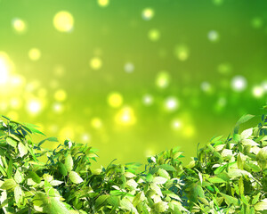3D green leaves on bokeh lights background