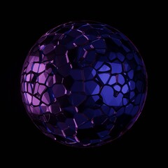 3d illustration of a textured sphere with purple and blue lights on it.