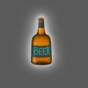 Art illustration of a bottle of beer in color with a label, 3d - image