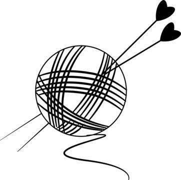 Knitting logo in black and white, which depicts a ball of thread and knitting needles
