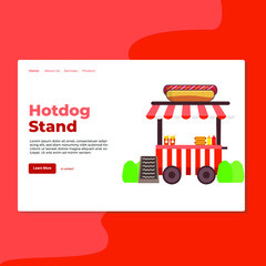 Landing page template of Hotdog Stand. Modern flat design concept of web page design for website and mobile website. Easy to edit and customize. Vector Illustration