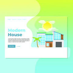 Landing page template of Modern House. Modern flat design concept of web page design for website and mobile website. Easy to edit and customize. Vector Illustration