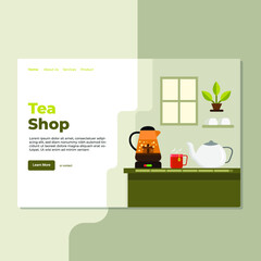Landing page template of Tea Shop. Modern flat design concept of web page design for website and mobile website. Easy to edit and customize. Vector Illustration