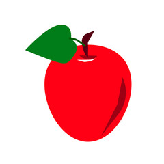 A red apple with a leaf isolated on a white background .Vector fruit can be used in textiles,juice packages, menus,postcards.