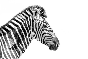 Fototapeta na wymiar Plains zebra portrait isolated in white background; Specie Equus quagga burchellii family of Equidae