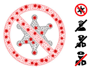 Mesh stop sheriff star using infection style. Mesh wireframe stop sheriff star image in lowpoly style with combined lines and red virus nodes.