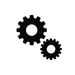 Two black gears on isolated white background. Vector.