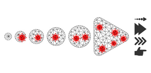 Net arrow right with infection style. Polygonal wireframe arrow right image in low poly style with structured linear items and red infectious items.