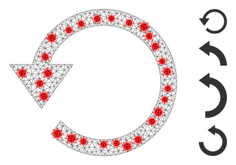 Net rotate ccw in infection style. Mesh wireframe rotate ccw image in low poly style with structured linear items and red infectious nodes.