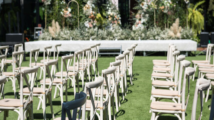 Chairs and flower for outdoor wedding event