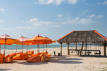 Relax beanbag seats and parasol at Cha-am beach