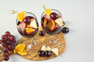 Two glasses of sangria. Traditional Spanish drink. High angle.