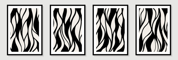 Creative minimalist hand painted Abstract art background with black abstract line shape. Design for wall decoration, postcard, poster or brochure. Modern card for decorative design