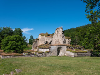 Fototapeta na wymiar Ruins of Alvastra abbey in Sweden. Summertime and sunny day, No visible people.