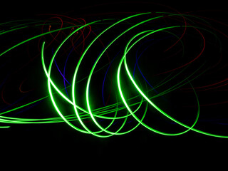 green lines of light on a black background