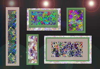 Abstract framed art exhibit bright colors paintings background