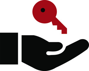 Key hand icon. Vector. Red.