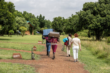 woman tourist in national park on safari 