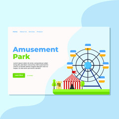 Landing page template of Amusement Park. Modern flat design concept of web page design for website and mobile website. Easy to edit and customize. Vector Illustration
