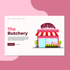 Landing page template of Butchery. Modern flat design concept of web page design for website and mobile website. Easy to edit and customize. Vector Illustration