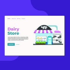 Landing page template of Dairy Store. Modern flat design concept of web page design for website and mobile website. Easy to edit and customize. Vector Illustration