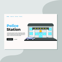 Landing page template of Police Station. Modern flat design concept of web page design for website and mobile website. Easy to edit and customize. Vector Illustration